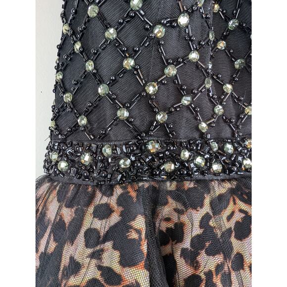Rachel Allan 4072 Animal Print Beaded Halter Cocktail Prom Dress Tulle Black 8 - Picture 6 of 16